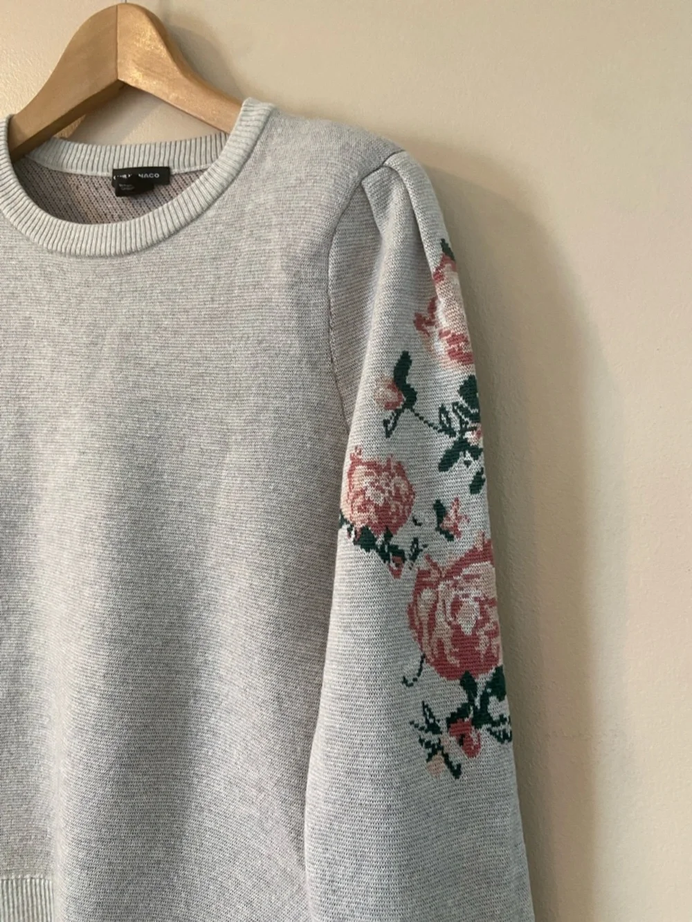 Club Monaco Poella Puff Sleeve Merino Wool Sweater Embroidery Print Size Medium